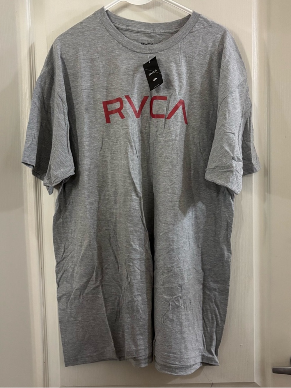 RVCA Gray Tee with Red RVCA Chest Logo